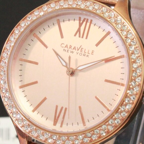 Caravelle Ladies Dress Watch By Bulova Crystal Bezel Dial Rose Gold Tones 38mm - Picture 12 of 12
